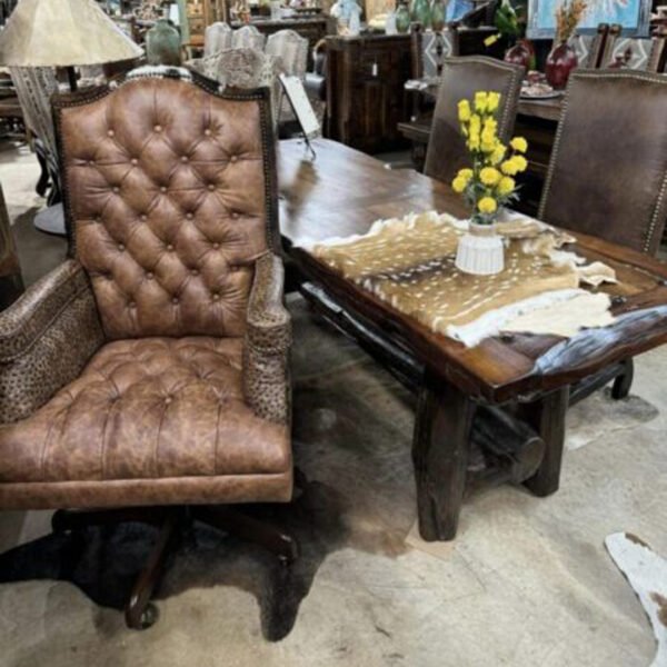 Tufted Executive Desk Chair Croc/Ostrich tri color cowhide